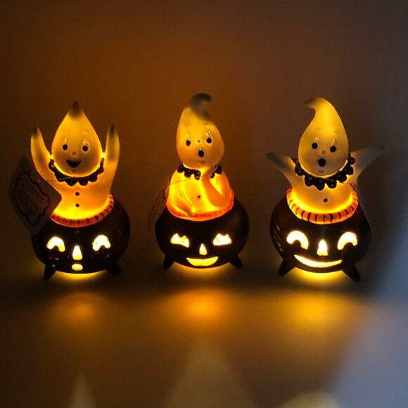 New Johanna Parker 3 Cutie Ghosts In Jack O Lantern Cauldron Halloween Ghost Set - Picture 5 of 8